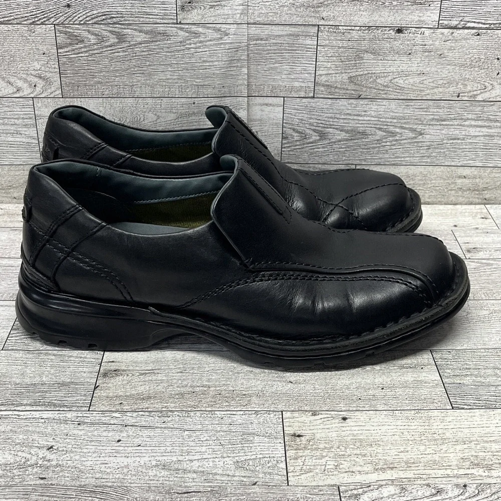 Clarks Escalade Step Black Leather Slip On Loafer Shoes Men Size‎ 8M